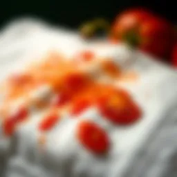 Close-up of a tomato stain on fabric