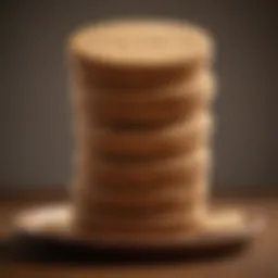 A close-up of English digestive biscuits stacked elegantly on a wooden plate.