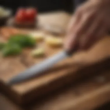 A person evaluating kitchen knives based on their features and materials