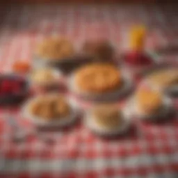 An assortment of delightful simple treats arranged on a vibrant tablecloth