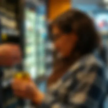 Smart Choices: Navigating Prosecco Purchases A thoughtful consumer examining a bottle of Prosecco in a shop, reflecting the decision-making process in wine selection.