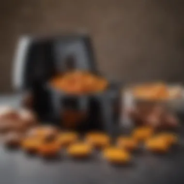 A modern air fryer with sweet potatoes ready for cooking