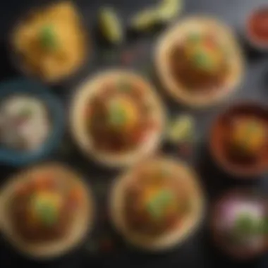 Artful Presentation of Tacos Artfully presented tacos with a variety of fillings and garnishes