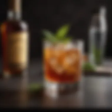 A beautifully crafted bourbon cocktail garnished with herbs