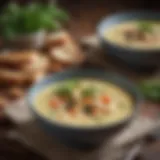 A bowl of creamy butter bean soup garnished with fresh herbs