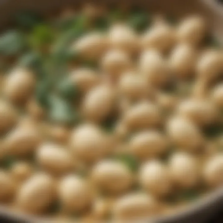 A close-up of butter beans and herbs showcasing their textures