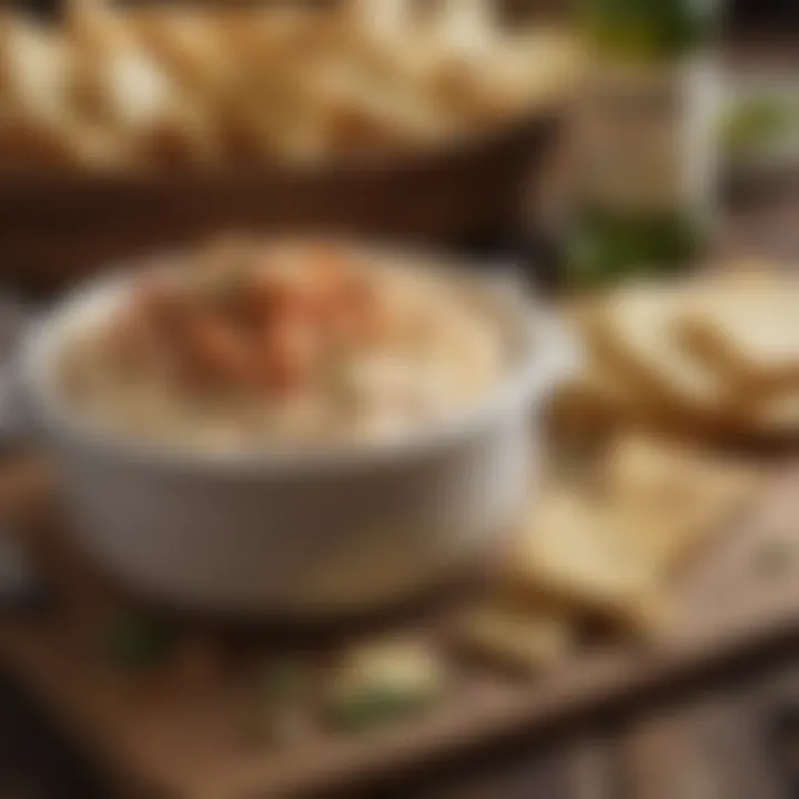 A close-up of Cajun crab dip in a rustic setting