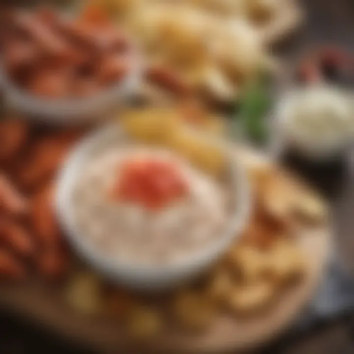 Ingredients for Cajun crab dip displayed on a wooden board