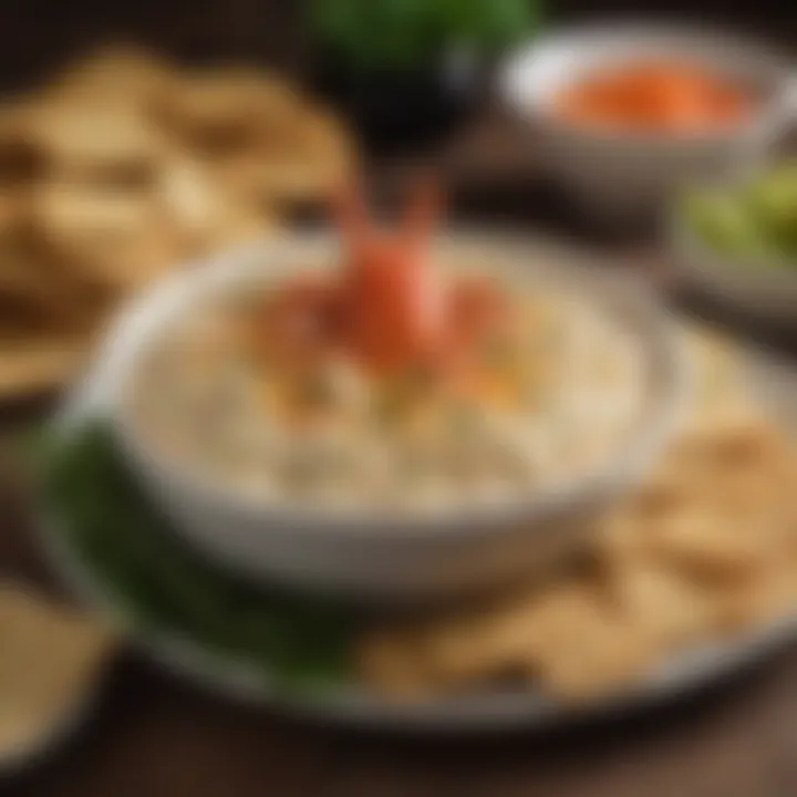 A platter showcasing Cajun crab dip with crackers and vegetables