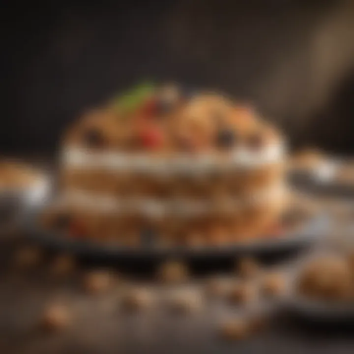 Close-up of cake granola with various toppings and textures