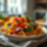 A vibrant bowl of carbohydrate-free pasta with colorful vegetables