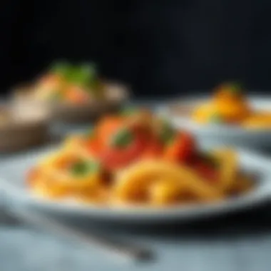 A beautifully plated dish featuring carbohydrate-free pasta and sauce
