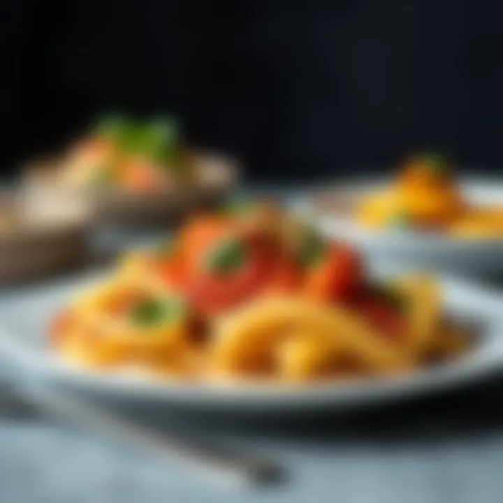 A beautifully plated dish featuring carbohydrate-free pasta and sauce
