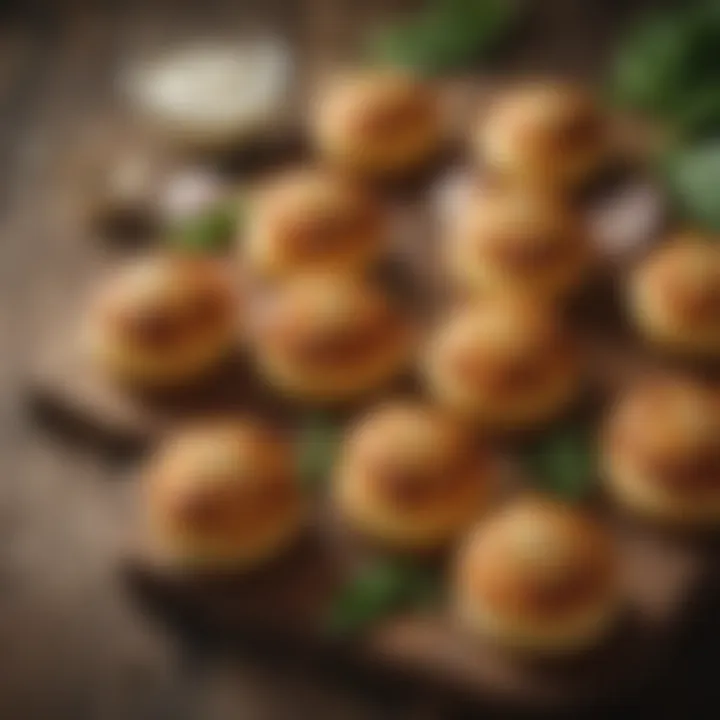 Artfully arranged cauliflower buns on a rustic wooden table