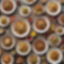 A vibrant display of various affordable lunch dishes showcasing diverse cuisines.