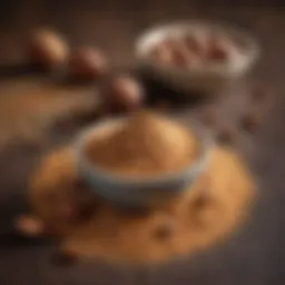 A bowl of finely ground chestnut powder with chestnuts in the background