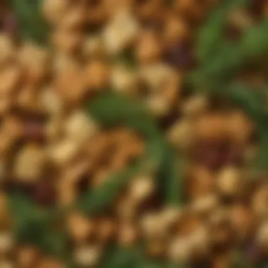 A close-up of dill leaves alongside Chex Mix, highlighting the fresh element in snacking.