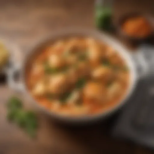A bowl of rich Chicken Paprikash garnished with fresh parsley