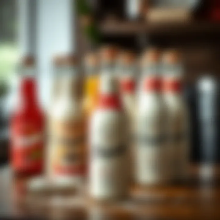 A variety of coquito bottles showcasing different flavors and adaptations