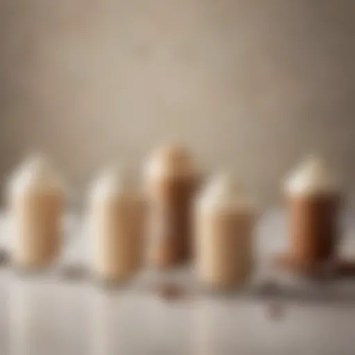 A variety of non-dairy coffee creamers in elegant glass containers