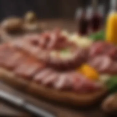 A beautifully arranged sausage-based charcuterie board