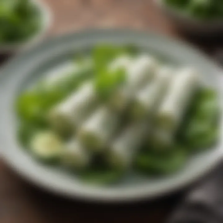 A plate of cucumber wraps filled with mint and other ingredients