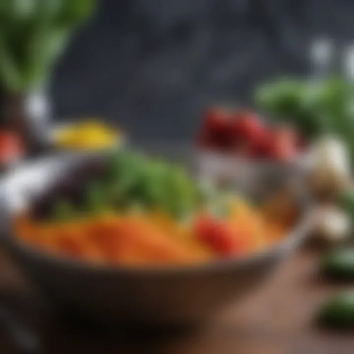 Deep stainless steel bowl filled with vibrant vegetables