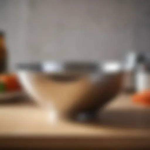 Close-up of a polished stainless steel bowl reflecting kitchen light