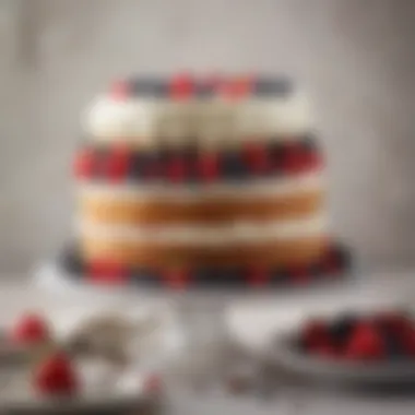 An elegant layer cake adorned with fresh berries and delicate frosting