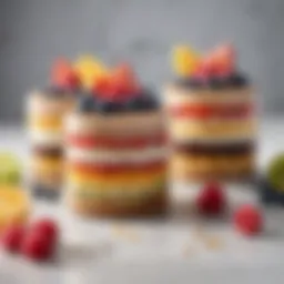 A vibrant arrangement of no-bake dessert options, showcasing colorful layers and textures.