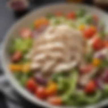 Chicken Salad with Fresh Vegetables A vibrant salad showcasing diced chicken breast, fresh vegetables, and a light dressing.