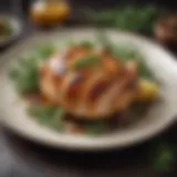 A plate of succulent grilled chicken breast with herbs and spices.