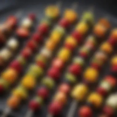 Fruit Skewers for Casual Gathering A colorful assortment of fruit skewers arranged for a casual gathering
