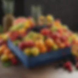 A vibrant display of assorted fruits beautifully arranged in a decorative box
