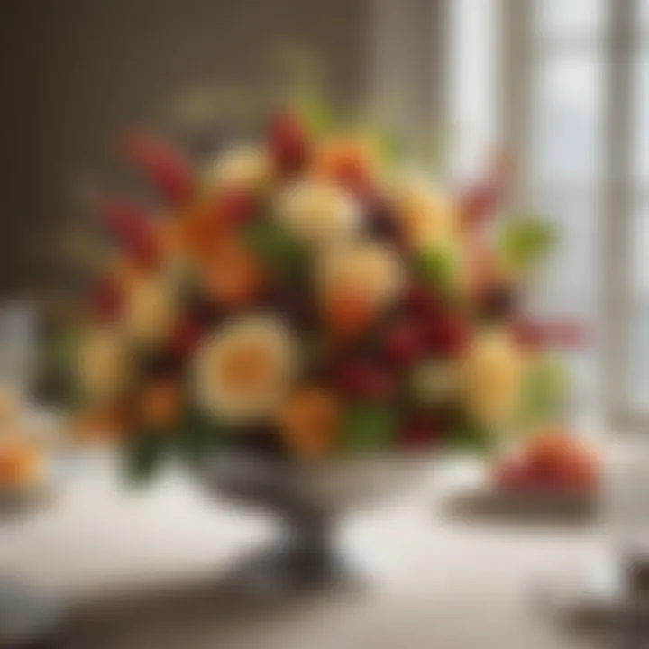 An elegant edible arrangement designed for a wedding centerpiece