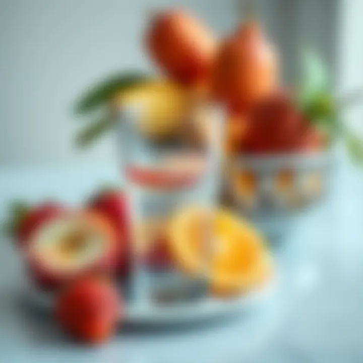 Hydration Techniques for Constipation Relief A glass of water next to fresh fruits, symbolizing hydration and digestive wellness