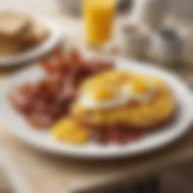 Classic Breakfast Plate A classic breakfast plate with scrambled eggs, crispy bacon, and toasted bread served on a chic table setting