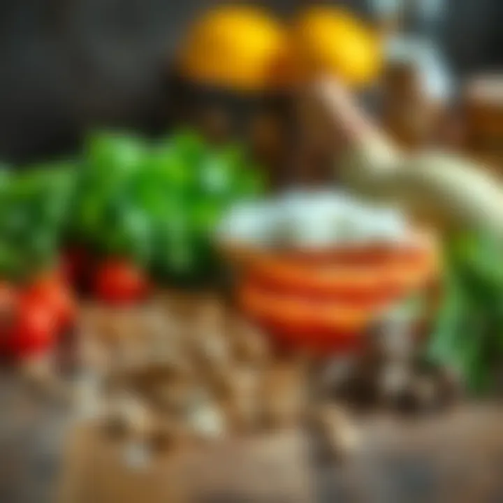 A close-up of gluten-free ingredients arranged artfully on a wooden surface