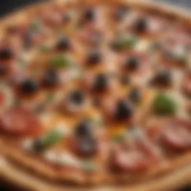 A close-up of a gourmet pizza with creative toppings and presentation