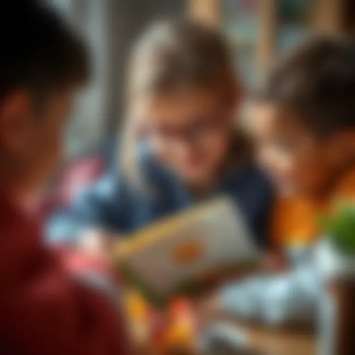 Shared Stories, Shared Adventures Engaging scene showing children reading a food-themed storybook together