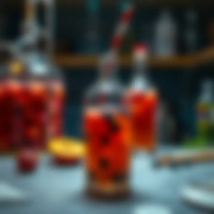 A detailed view of the fermentation process in brewing fruit alcohol.