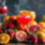 A vibrant assortment of fruits used in alcoholic beverages.