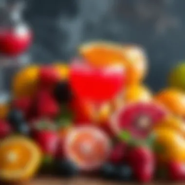 A vibrant assortment of fruits used in alcoholic beverages.