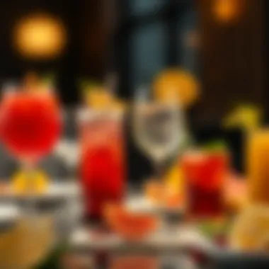 A beautifully set table with various fruit alcoholic drinks for pairing.