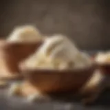 An enticing scoop of gelato coconut ice cream in a rustic bowl, showcasing its creamy texture