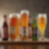 A variety of gluten-free lite beers displayed in elegant glasses.