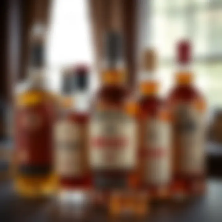 Notable Tennessee Whiskey Brands A collection of well-known Tennessee whiskey bottles arranged elegantly