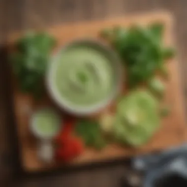 Ingredients used in Green Goddess Dressing arranged aesthetically on a wooden board