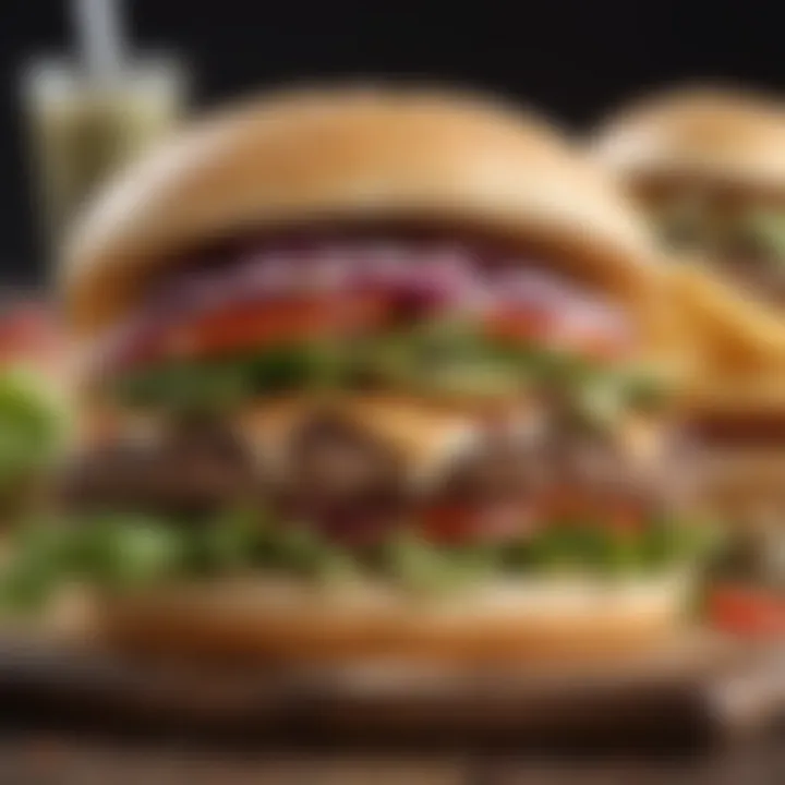 A close-up of a gyro burger showcasing layers of juicy meat and fresh ingredients