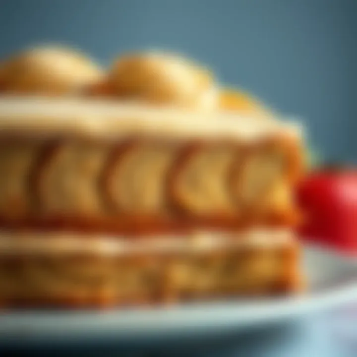 A close-up of a half sheet cake showcasing its moist texture and layers